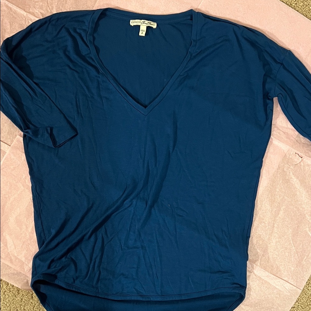 Express Deep Blue V-Neck Long Sleeve Top